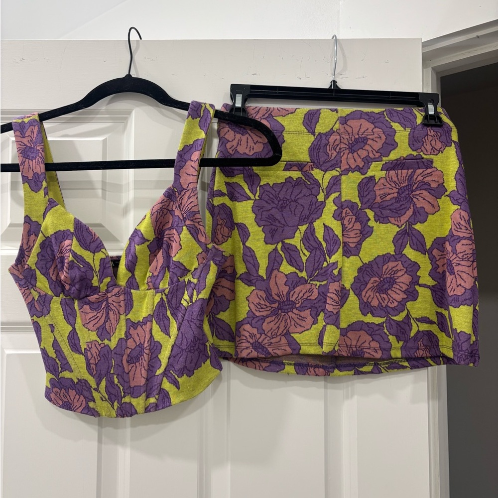 Zara Floral Crop Top and Skirt Set